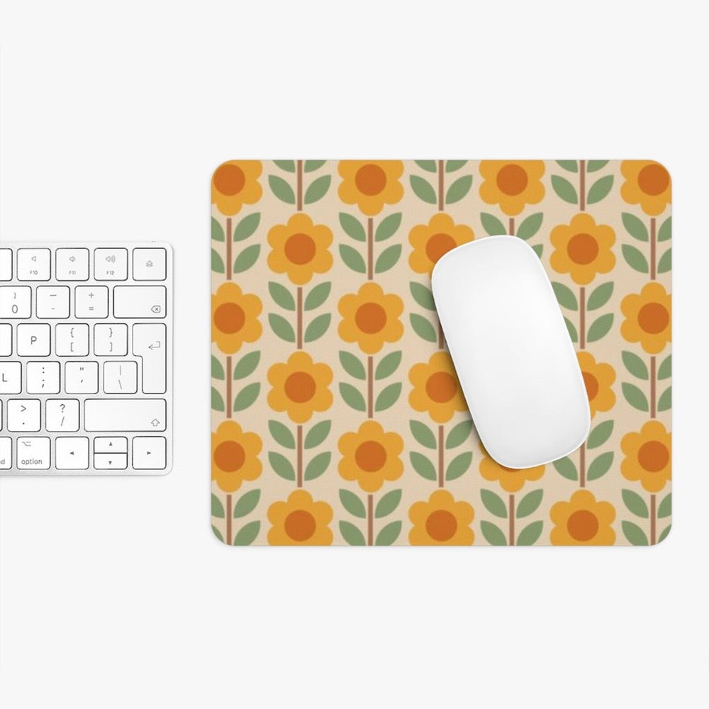 Retro Aesthetic Office Decor Cute Retro Floral Print Mouse Pad 70s Style Geometric Pattern Cute Mouse Pad Orange 60s Style Deck Decor