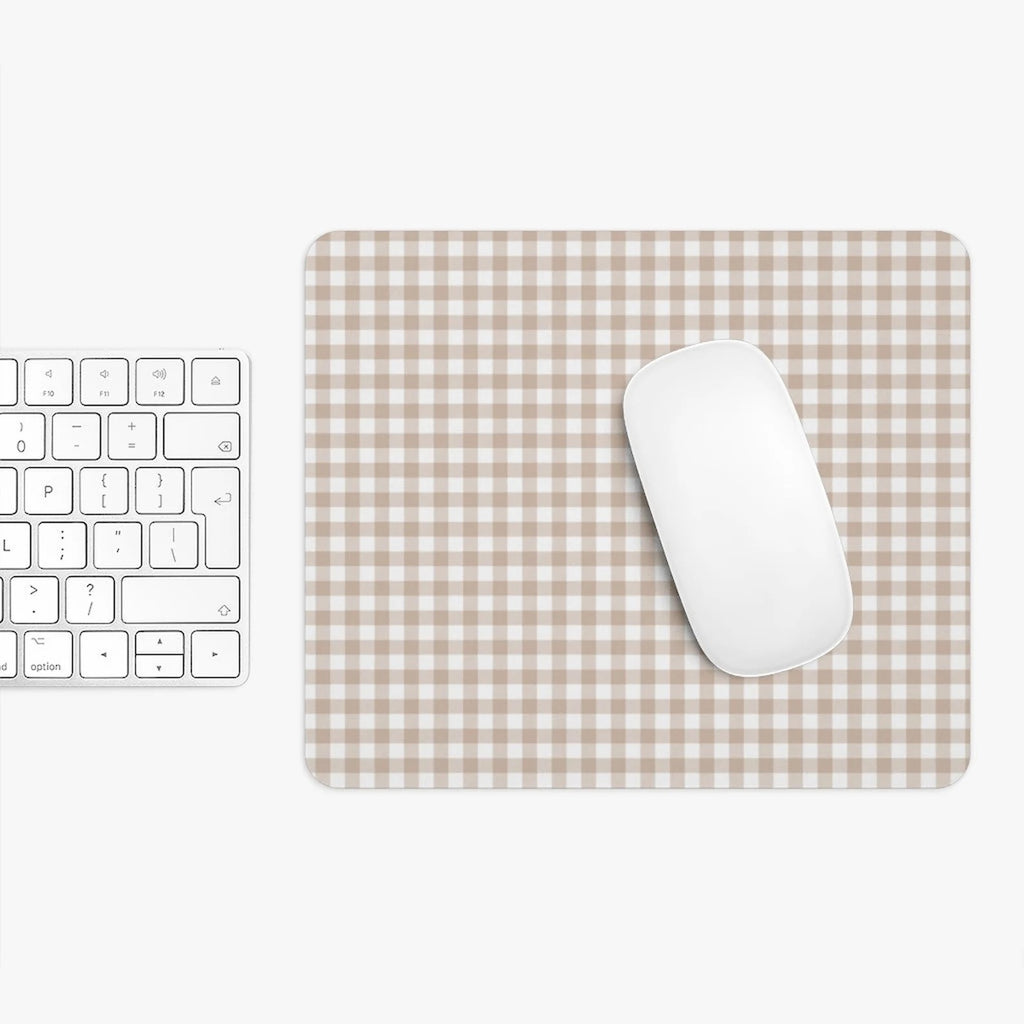 Beige Gingham Mouse Pad, Cute Mouse Pad For Home Office Decor, Neutral Desk Accessories, Beige and White Buffalo Plaid Print Mouse Pad