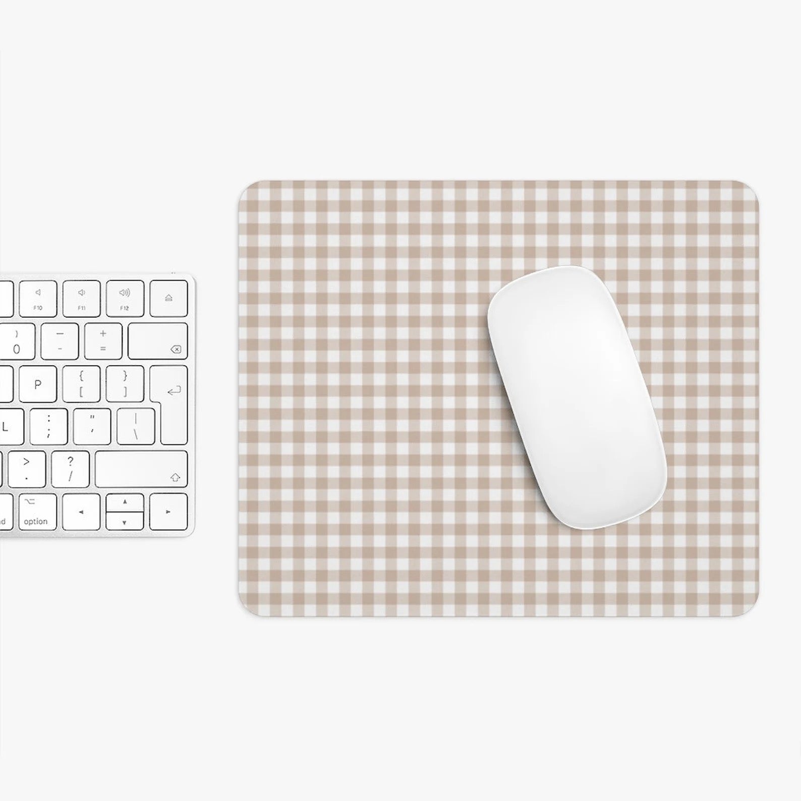 Beige Gingham Mouse Pad, Cute Mouse Pad For Home Office Decor, Neutral Desk Accessories, Beige and White Buffalo Plaid Print Mouse Pad