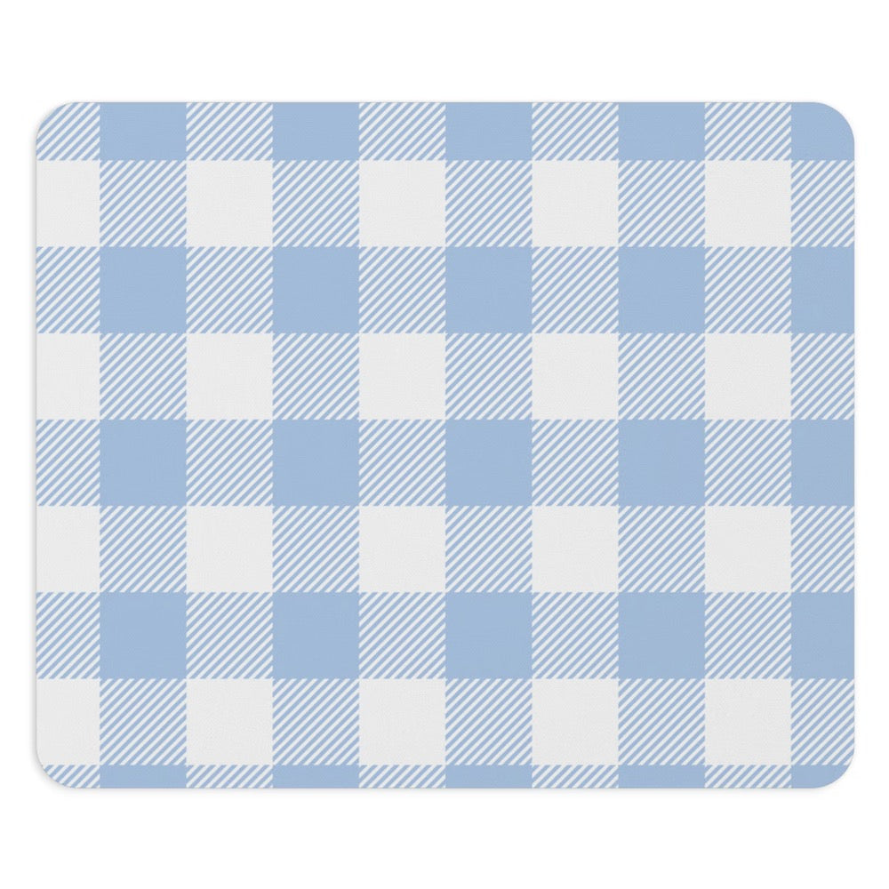 Blue Gingham Mouse Pad Cute Checkered Blue Mousepad For Aesthetic Home Office Decor, White and Blue Desk Accessories Plaid Mouse Mat