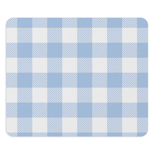 Blue Gingham Mouse Pad Cute Checkered Blue Mousepad For Aesthetic Home Office Decor, White and Blue Desk Accessories Plaid Mouse Mat