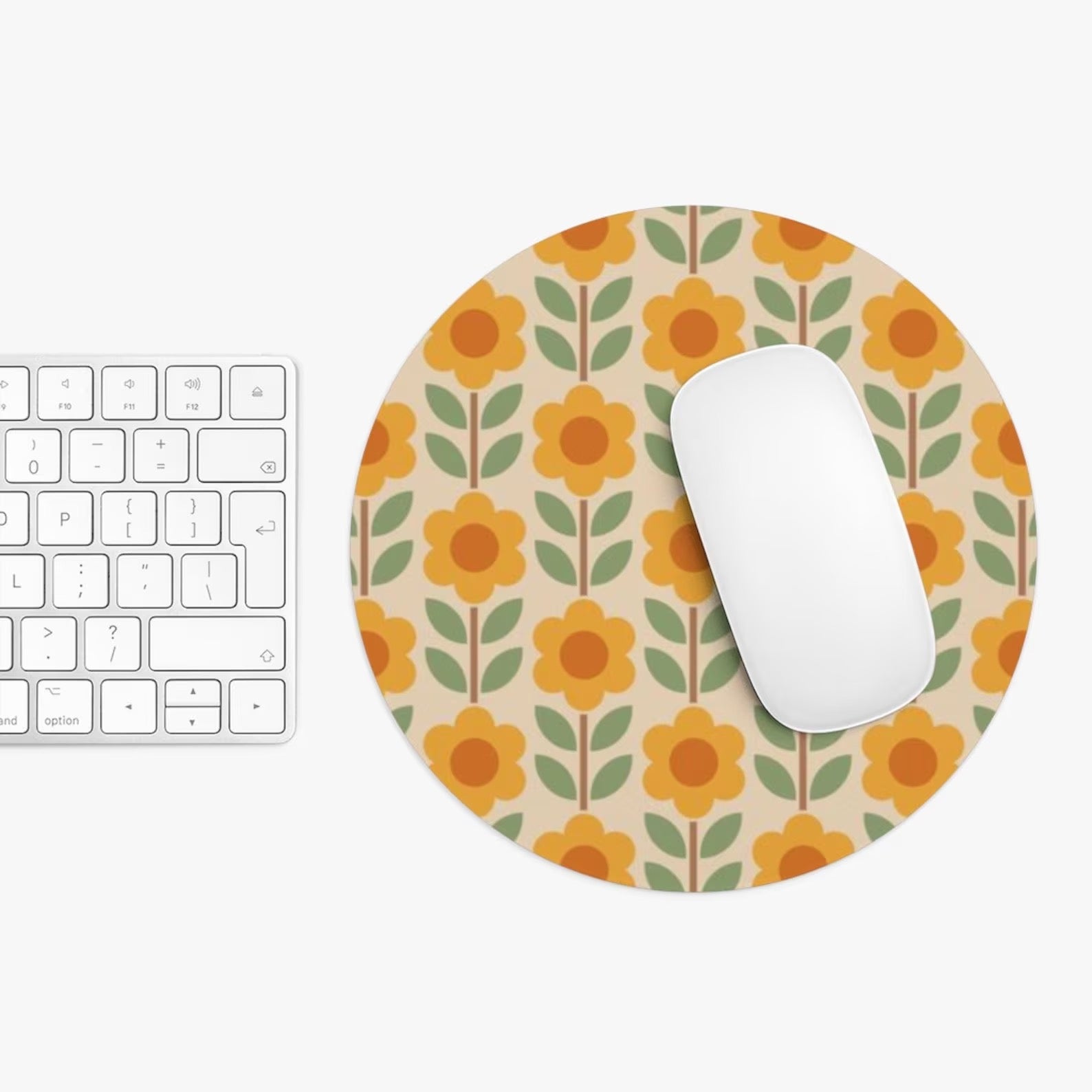 Retro Aesthetic Office Decor Cute Retro Floral Print Mouse Pad 70s Style Geometric Pattern Cute Mouse Pad Orange 60s Style Deck Decor