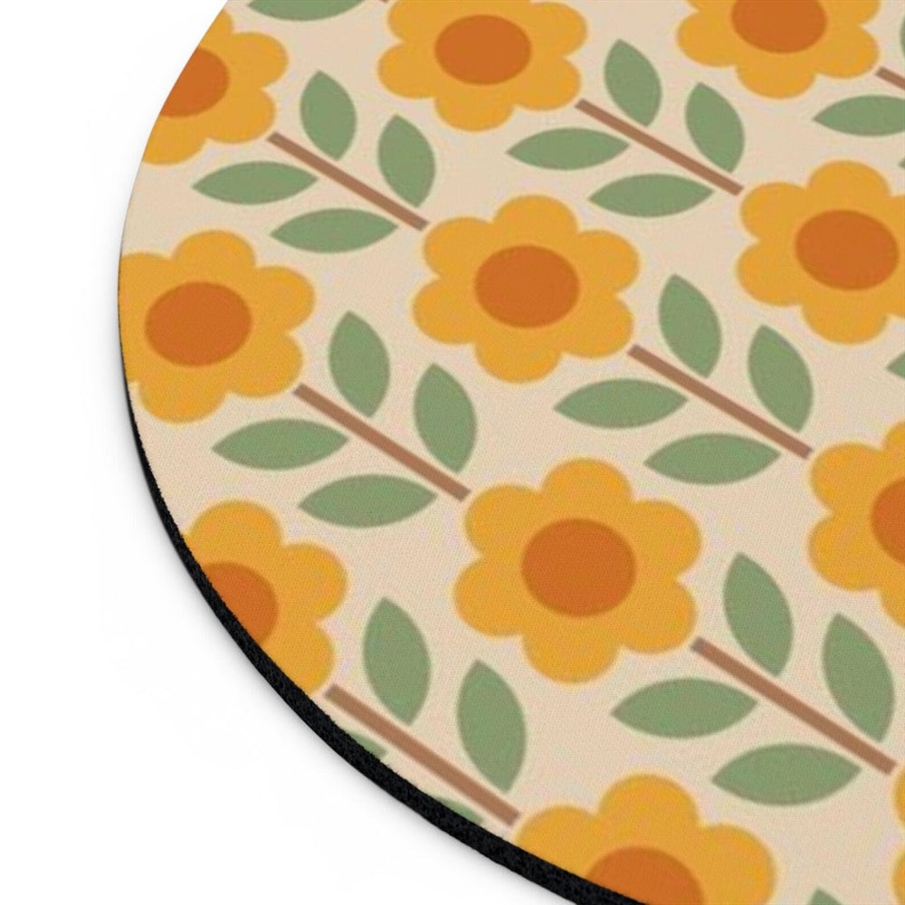 Retro Aesthetic Office Decor Cute Retro Floral Print Mouse Pad 70s Style Geometric Pattern Cute Mouse Pad Orange 60s Style Deck Decor