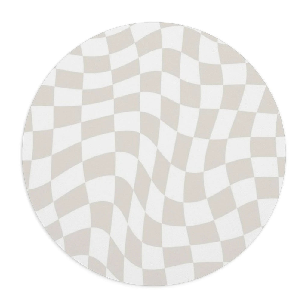 Beige Checkered Mouse Pad, Cute Mouse Pad For Home Office Decor, Neutral Desk Accessories, Trippy Beige and White Check Print Mouse Pad
