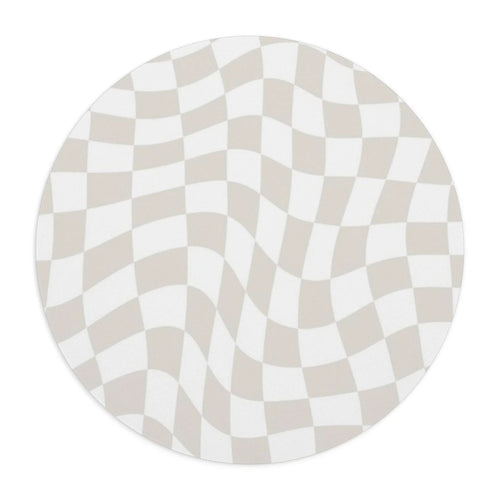 Beige Checkered Mouse Pad, Cute Mouse Pad For Home Office Decor, Neutral Desk Accessories, Trippy Beige and White Check Print Mouse Pad
