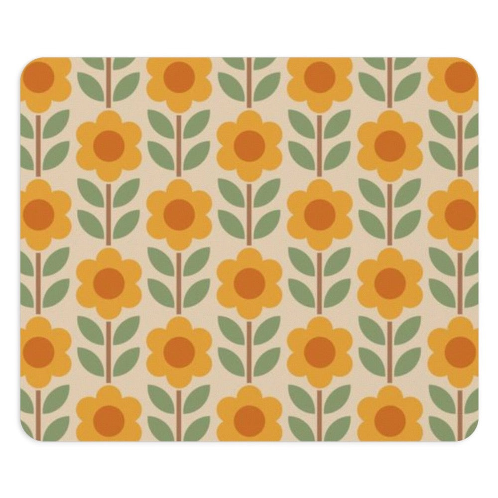 Retro Aesthetic Office Decor Cute Retro Floral Print Mouse Pad 70s Style Geometric Pattern Cute Mouse Pad Orange 60s Style Deck Decor