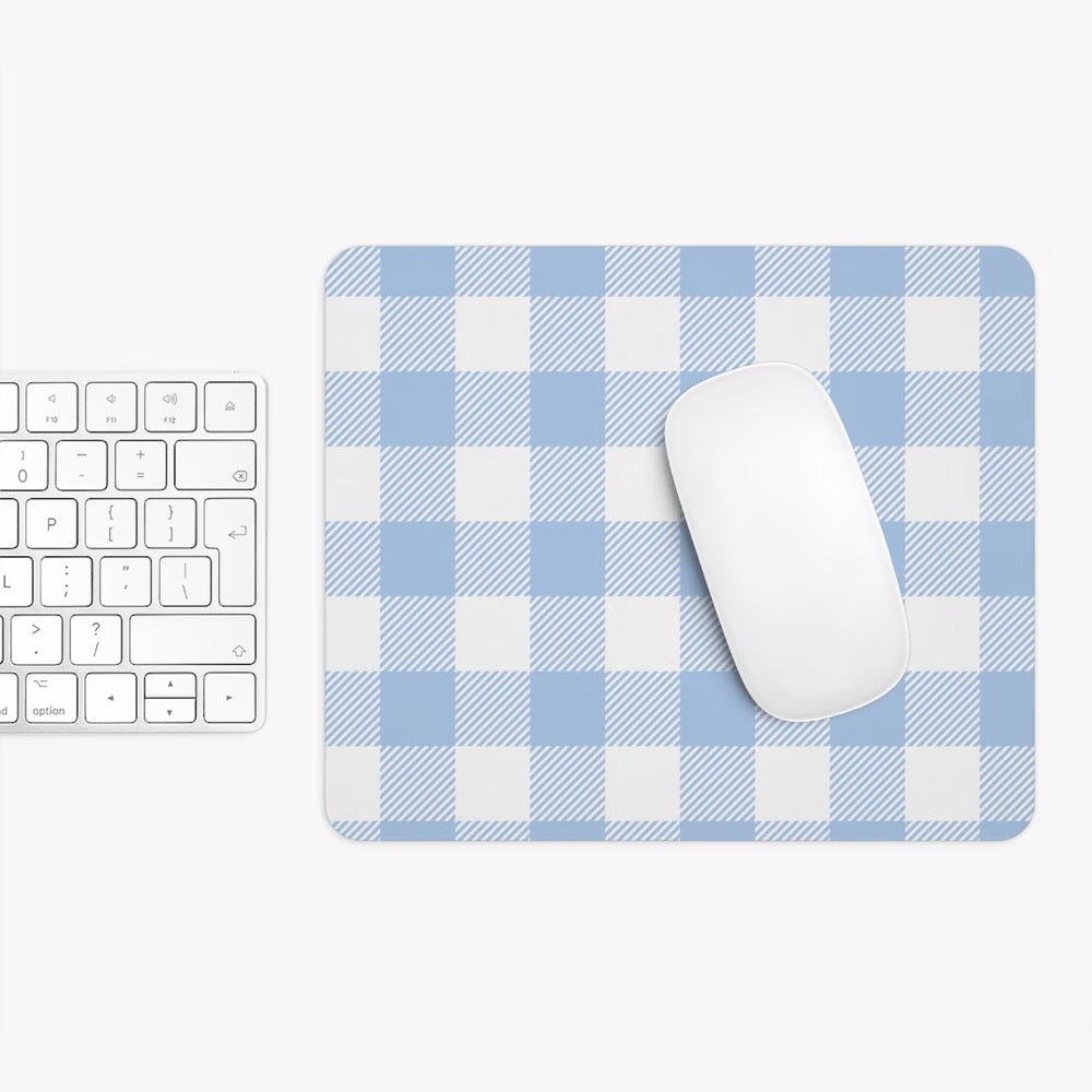 Blue Gingham Mouse Pad Cute Checkered Blue Mousepad For Aesthetic Home Office Decor, White and Blue Desk Accessories Plaid Mouse Mat