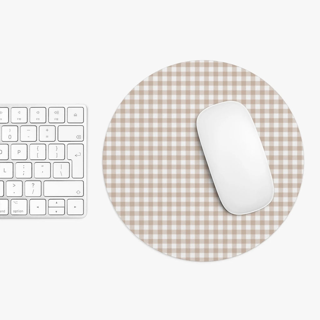 Beige Gingham Mouse Pad, Cute Mouse Pad For Home Office Decor, Neutral Desk Accessories, Beige and White Buffalo Plaid Print Mouse Pad