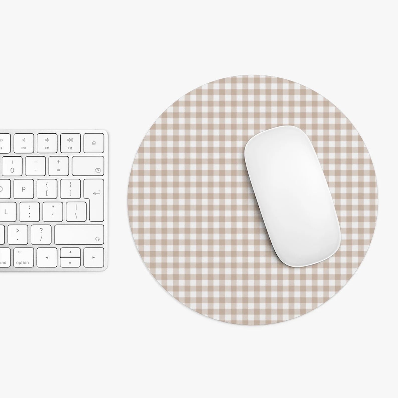 Beige Gingham Mouse Pad, Cute Mouse Pad For Home Office Decor, Neutral Desk Accessories, Beige and White Buffalo Plaid Print Mouse Pad