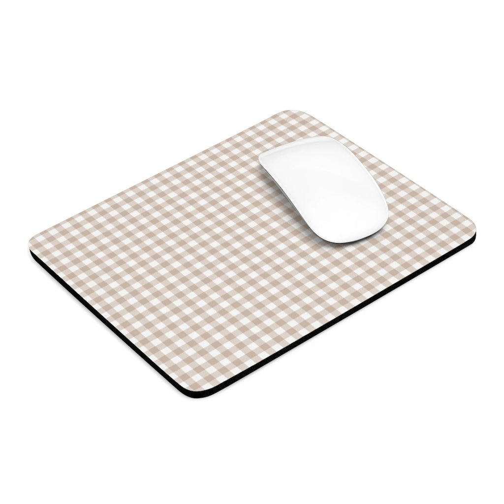 Beige Gingham Mouse Pad, Cute Mouse Pad For Home Office Decor, Neutral Desk Accessories, Beige and White Buffalo Plaid Print Mouse Pad