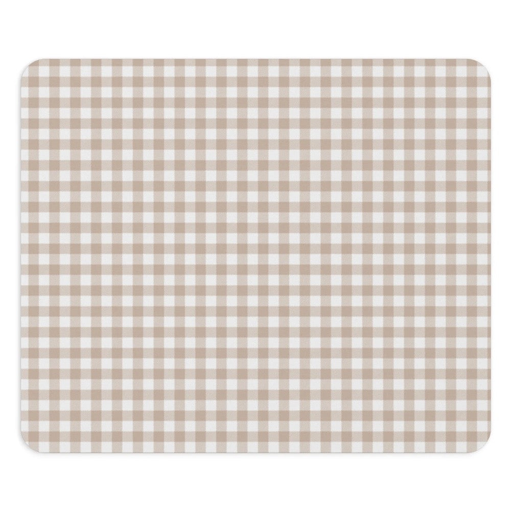Beige Gingham Mouse Pad, Cute Mouse Pad For Home Office Decor, Neutral Desk Accessories, Beige and White Buffalo Plaid Print Mouse Pad