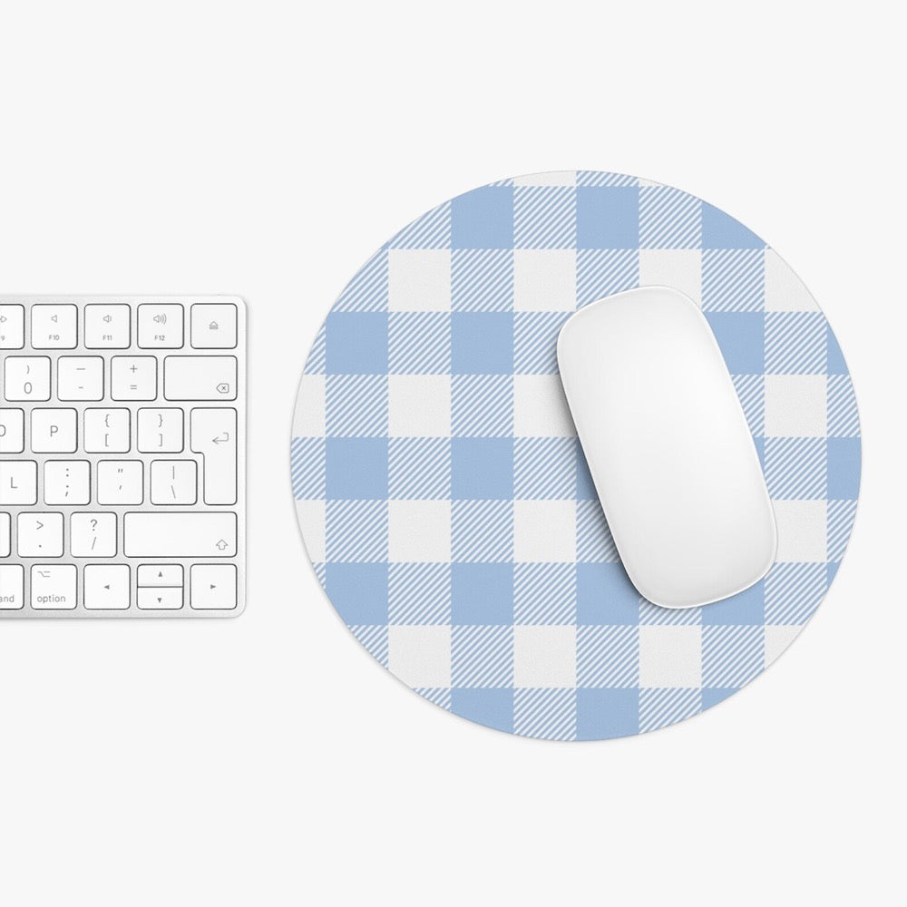 Blue Gingham Mouse Pad Cute Checkered Blue Mousepad For Aesthetic Home Office Decor, White and Blue Desk Accessories Plaid Mouse Mat