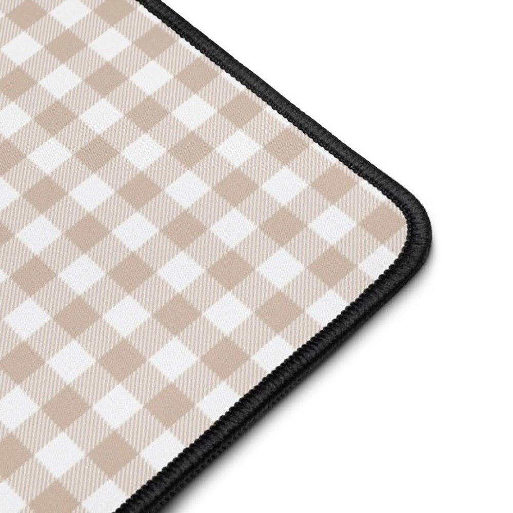Beige Gingham Desk Mat, Neutral Aesthetic Extended Mouse Pad for Cozy Desk Decor in 12×18, 12×22, 16×32