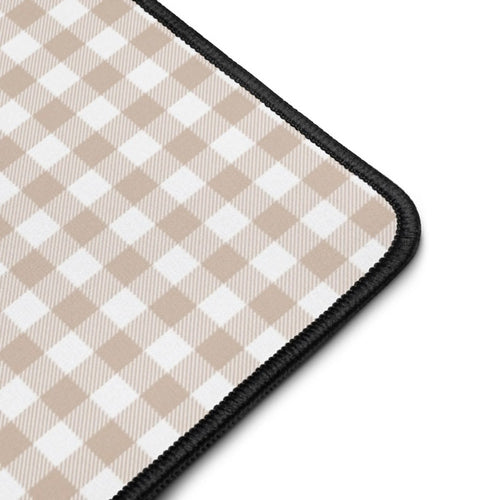 Beige Gingham Desk Mat, Neutral Aesthetic Extended Mouse Pad for Cozy Desk Decor in 12×18, 12×22, 16×32