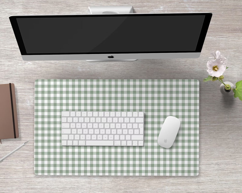 Sage Green Desk Mat Gingham Check Large Mouse Pad Aesthetic Desk Accessories Keyboard Mat Desk Mat Large Desk Mat Cute Office Decor