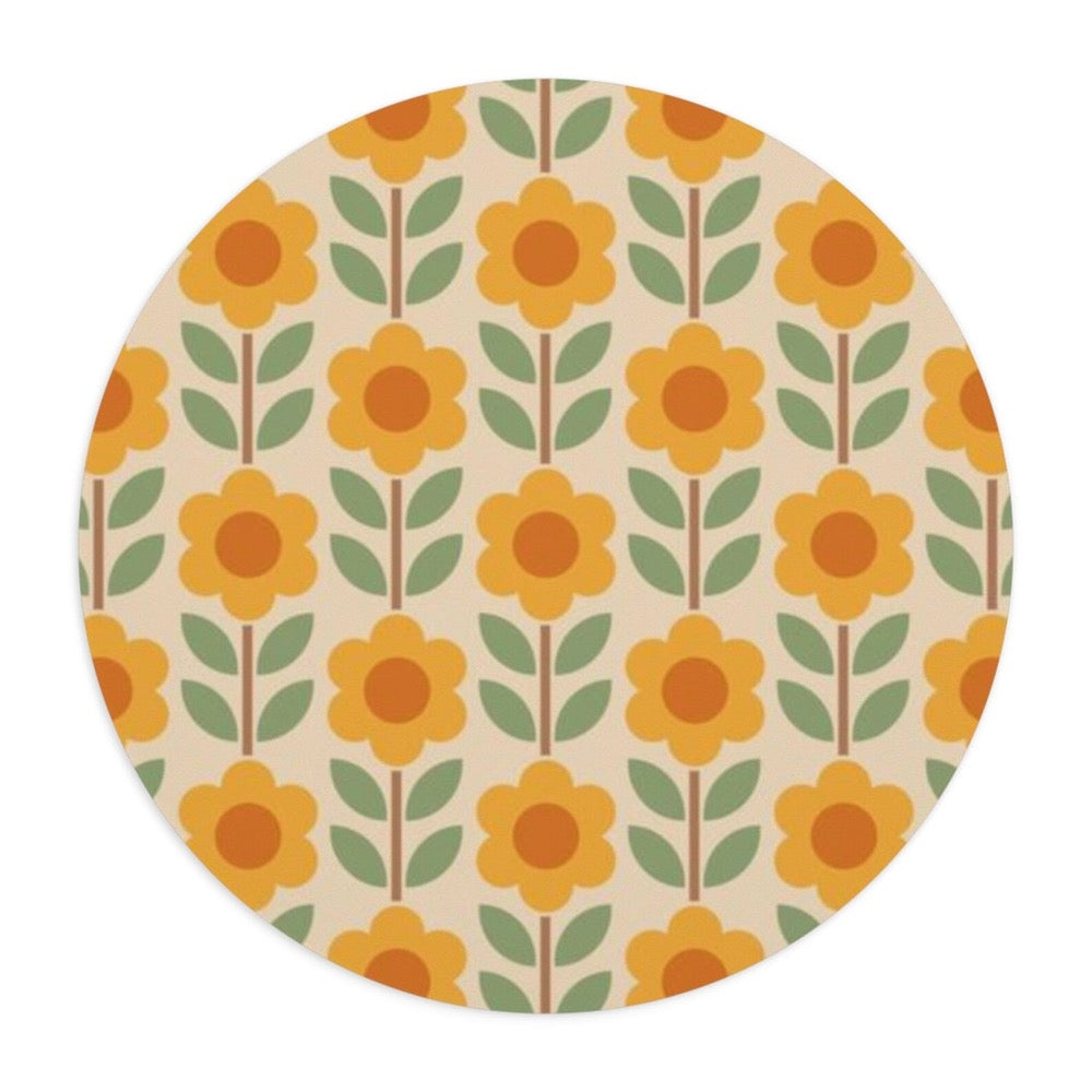 Retro Aesthetic Office Decor Cute Retro Floral Print Mouse Pad 70s Style Geometric Pattern Cute Mouse Pad Orange 60s Style Deck Decor