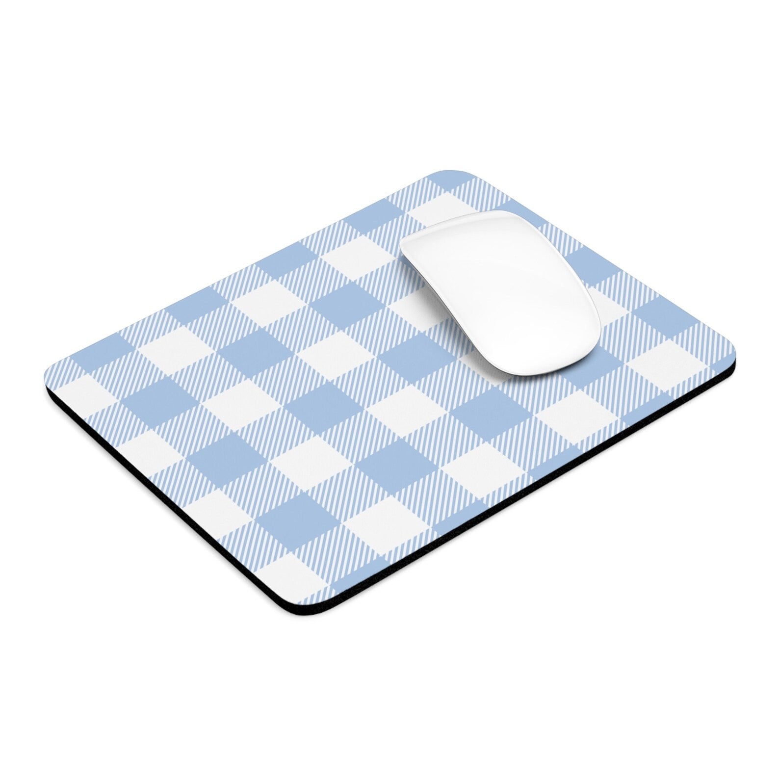 Blue Gingham Mouse Pad Cute Checkered Blue Mousepad For Aesthetic Home Office Decor, White and Blue Desk Accessories Plaid Mouse Mat