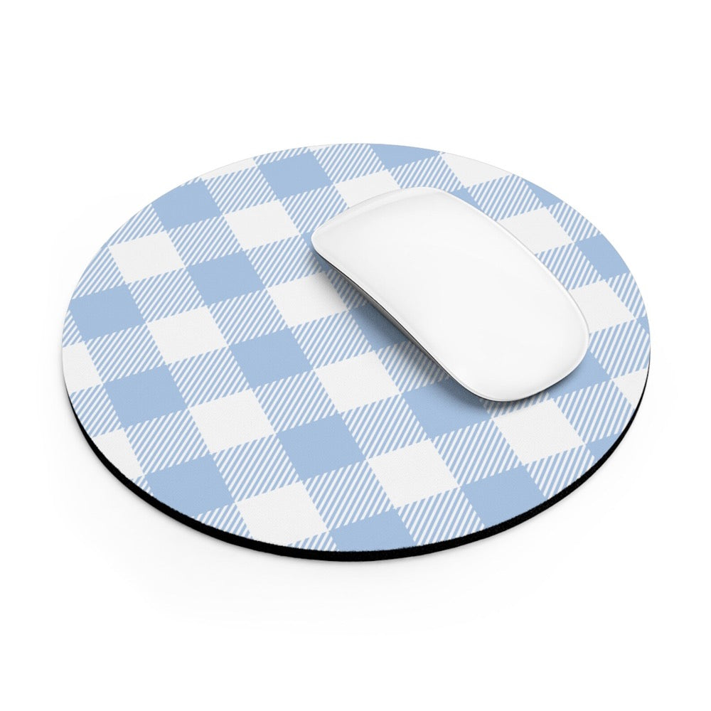 Blue Gingham Mouse Pad Cute Checkered Blue Mousepad For Aesthetic Home Office Decor, White and Blue Desk Accessories Plaid Mouse Mat