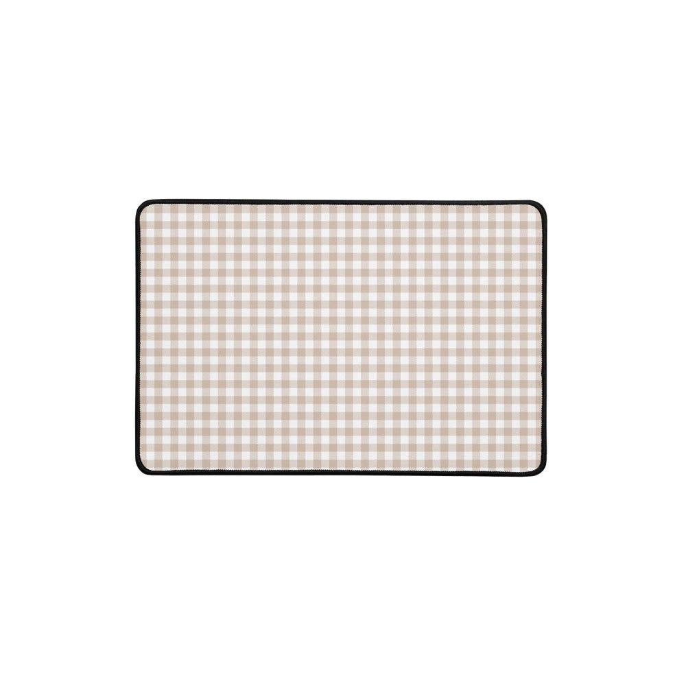 Beige Gingham Desk Mat, Neutral Aesthetic Extended Mouse Pad for Cozy Desk Decor in 12×18, 12×22, 16×32