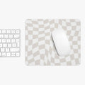Beige Checkered Mouse Pad, Cute Mouse Pad For Home Office Decor, Neutral Desk Accessories, Trippy Beige and White Check Print Mouse Pad