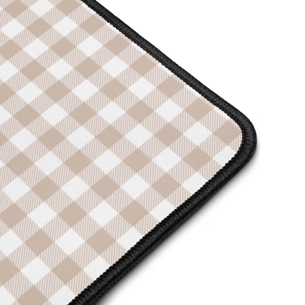 Beige Gingham Desk Mat, Neutral Aesthetic Extended Mouse Pad for Cozy Desk Decor in 12×18, 12×22, 16×32