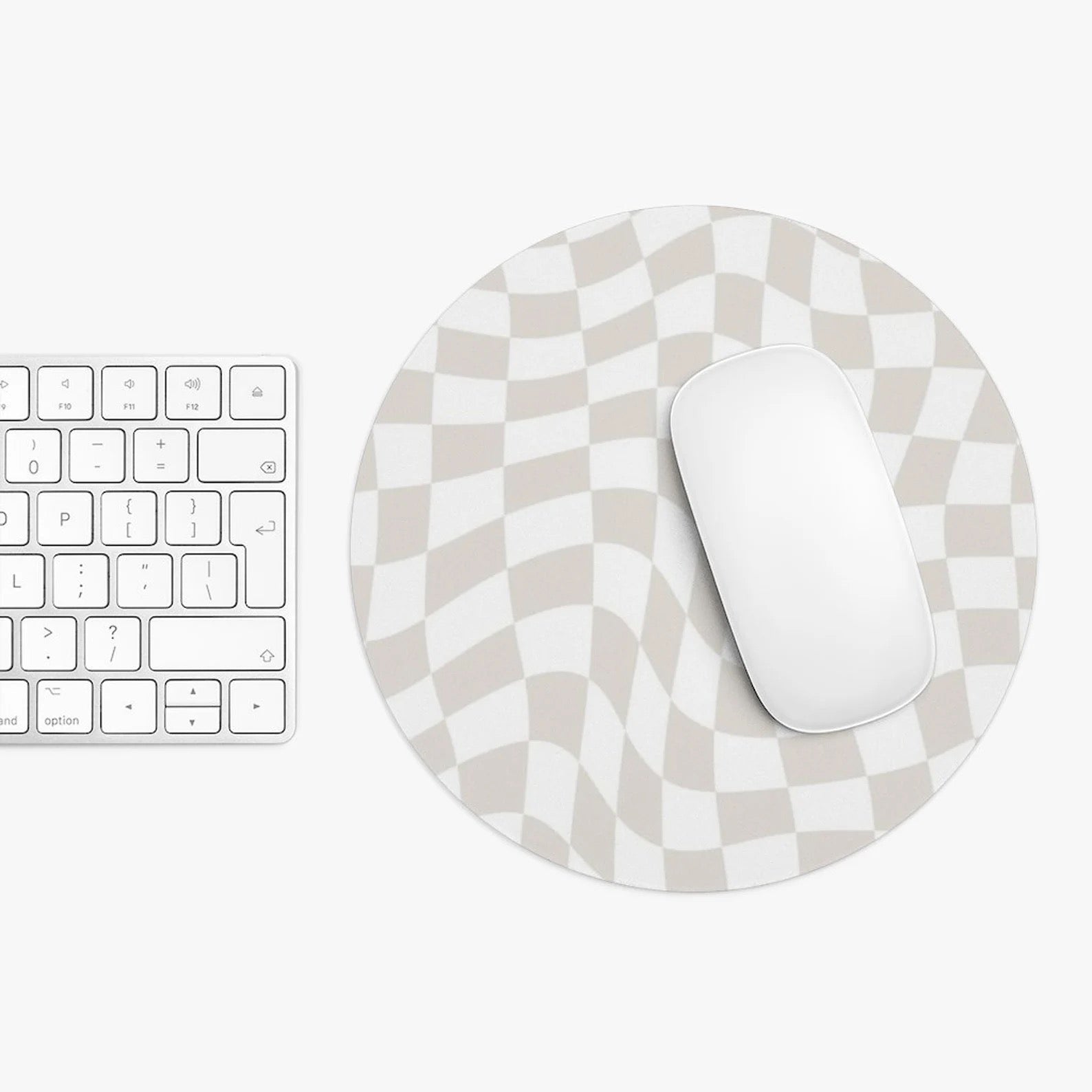 Beige Checkered Mouse Pad, Cute Mouse Pad For Home Office Decor, Neutral Desk Accessories, Trippy Beige and White Check Print Mouse Pad