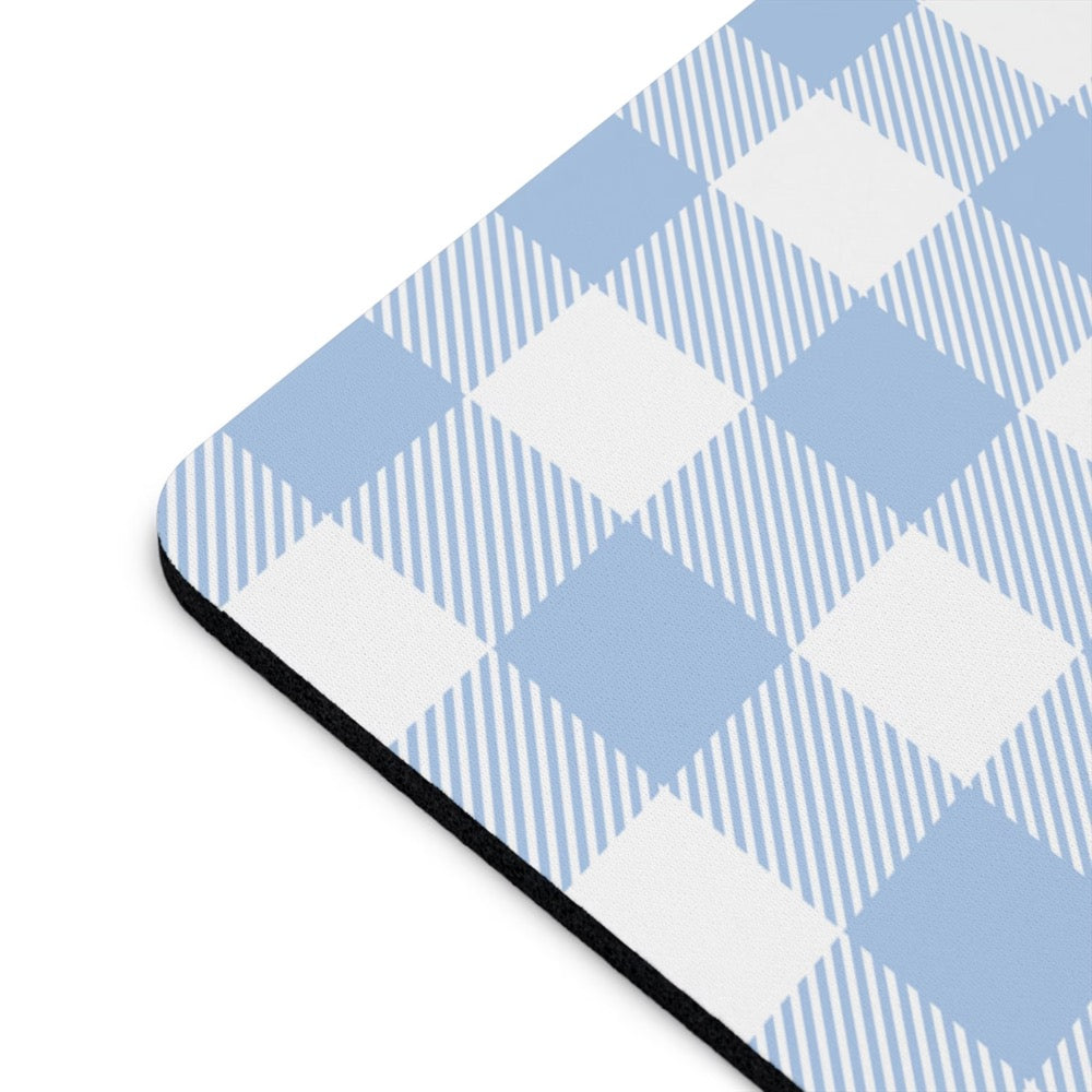 Blue Gingham Mouse Pad Cute Checkered Blue Mousepad For Aesthetic Home Office Decor, White and Blue Desk Accessories Plaid Mouse Mat